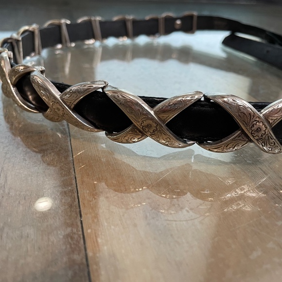 New Western-Style Leather Black Belt with Silvertone Accents main image 6